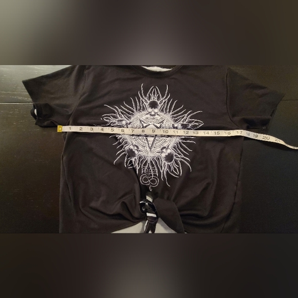 Blackmilk Tie Front Pentagram Skulls Tee, Black White, Small - Picture 3 of 5
